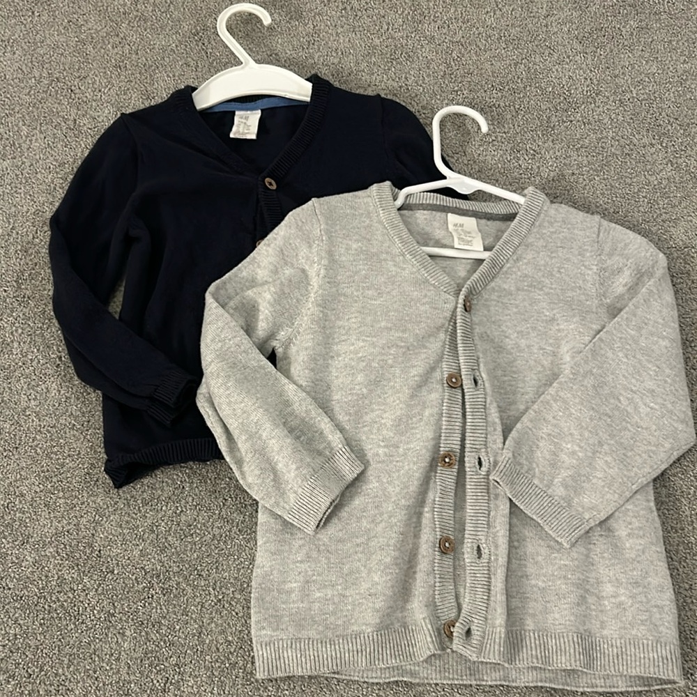 H&M cardigans baby toddler 12-18 mo boy girl unisex blue gray set bundle